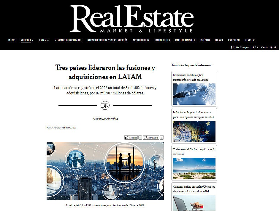 Tres pases lideraron las fusiones y adquisiciones en LATAM